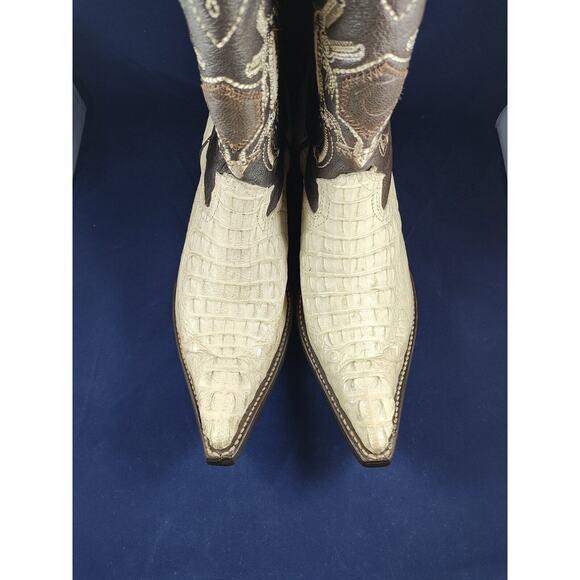 Caiman Cuadra Mens Exotic Western Cowboy Boots Beige & Brown Size 8 NWT - Picture 1 of 8